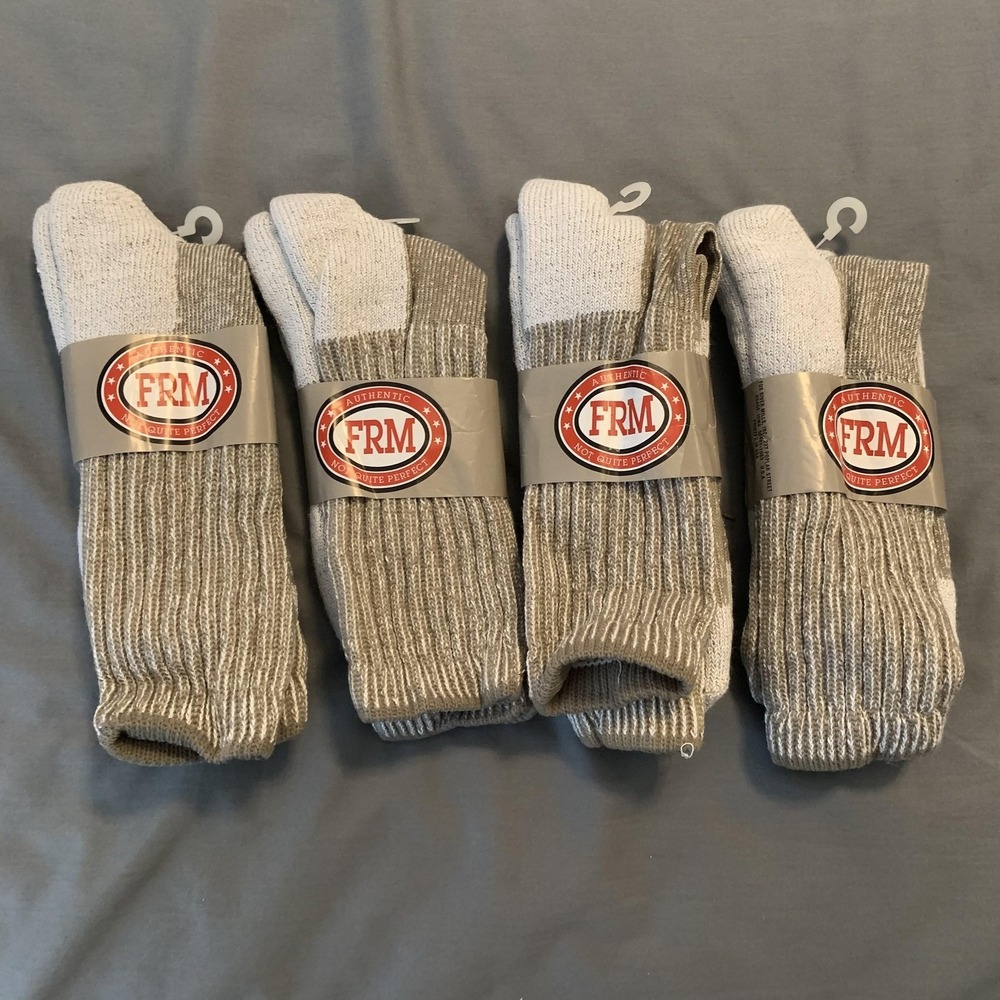 FRM Socks Lot Of 4 Mens Medium Gray Crew‎ Coolmax Moisture Wicking Made USA